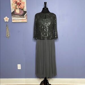 Atelier Danielle Gray Embellished Midi Dress Size 8